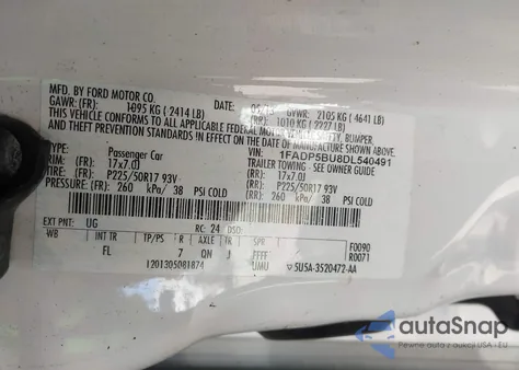 2013 Ford C-Max Hybrid Sel z USA, uszkodzony, nr VIN 1FADP5BU8DL540491